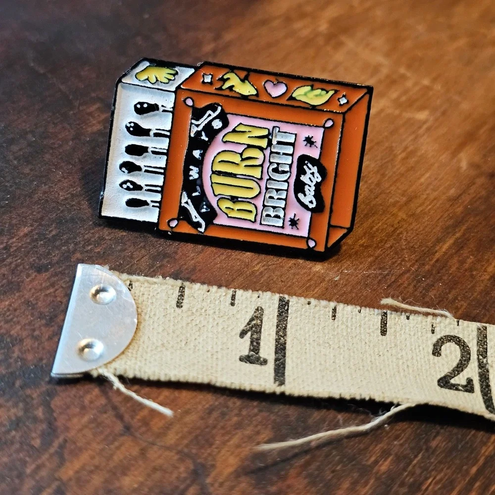 Lapel Pin Unisex OS Orange Always Burn Bright Baby Matchbox Enamel